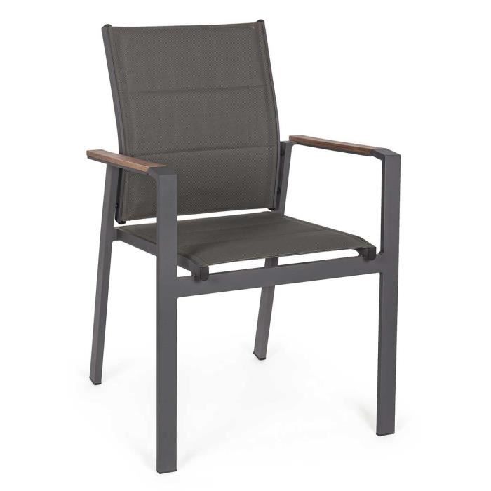 fauteuil de jardin en aluminium kubik anthracite bois - bizzotto - contemporain - robuste et confortable