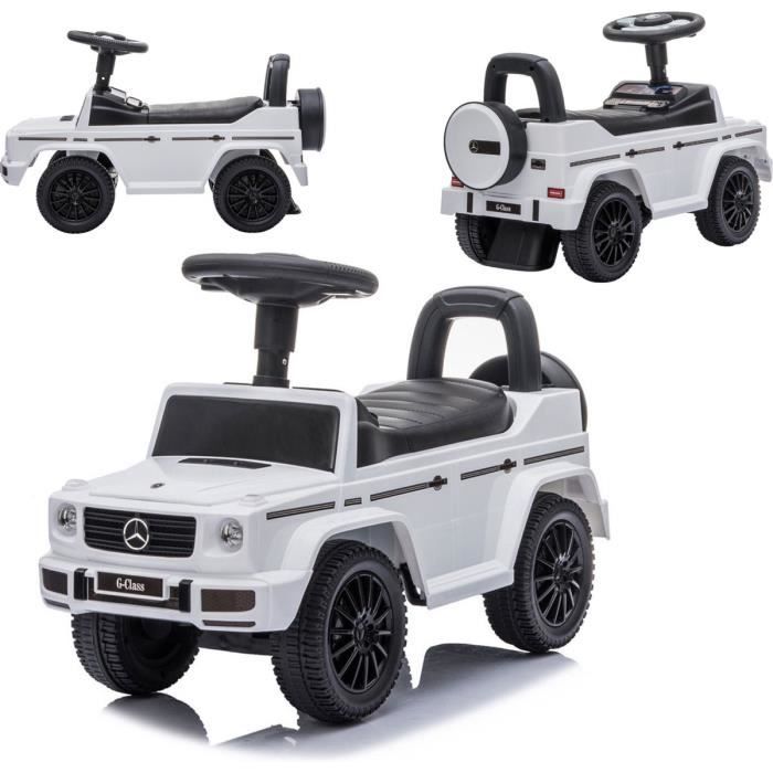 Porteur Mercedes Benz Classe G Blanc pour enfants de 1 à 3 ans avec bloc anti-basculement et espace de rangement