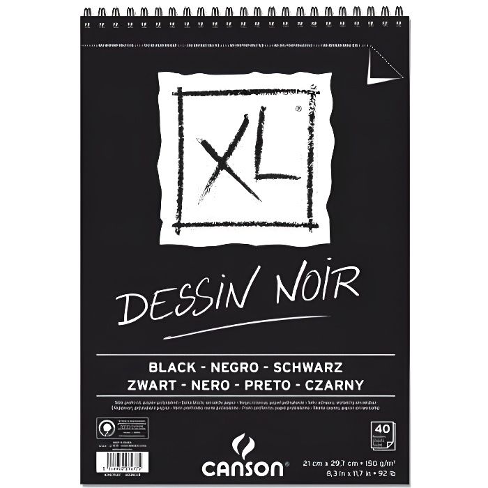 CANSON Album Spirale 40 feuilles XL® Dessin A4 - 150 g - Noir