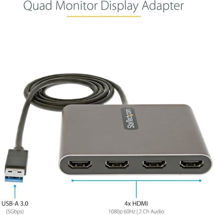 Biwwubik Adaptateur Vidéo USB Vers DVI/VGA - Ajoute Un écran Supplémentaire à Votre PC, Plug & Play, Résolution Jusqu'à 2048x1152 - Idéal Pour Télétravail Et Présentations