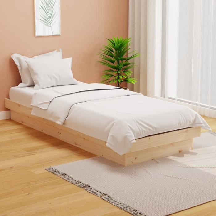 cadre de lit en bois massif 75x190 cm - cikonielf - petit simple - blanc - a lattes - campagne