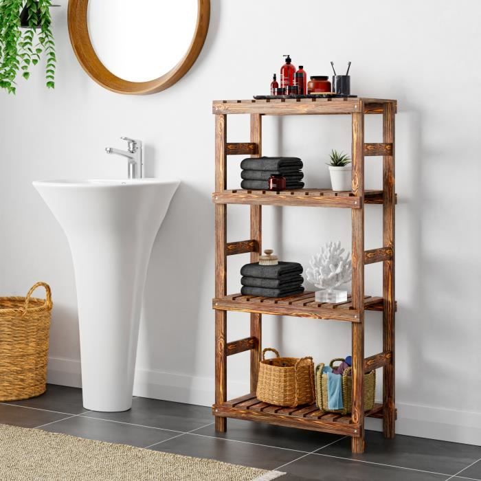 Étagère D'Angle 2 Niveaux En Bois - Rangement Salle De Bain & Cuisine - Organisateur Comptoir 19x19x34cm - Winter Shore