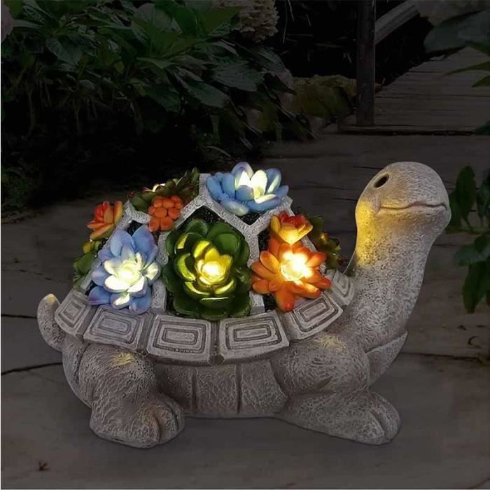 Statue De Tortue De Jardin Solaire Avec Plantes Succulentes Et 7 Lumi Res Led D Coration Pelouse Ext Rieure Pour Patio Balcon Cour Cr Maill Re Unique Tu
