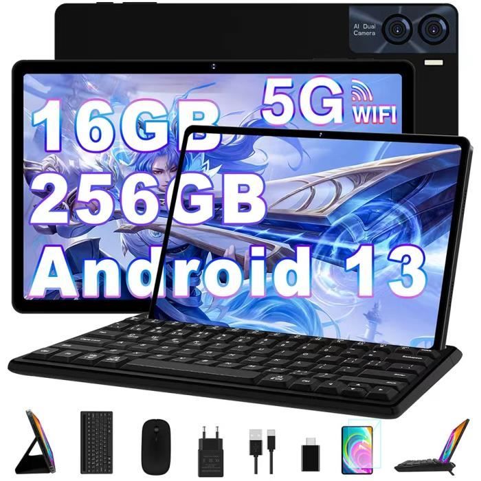 GOODTEL Tablette Tactile 11, stokcage 16+256 Go (512Go Extensible) Tablette Android 13, 8 coeur, Camera 5+13MP, 6 accessoires-Noir
