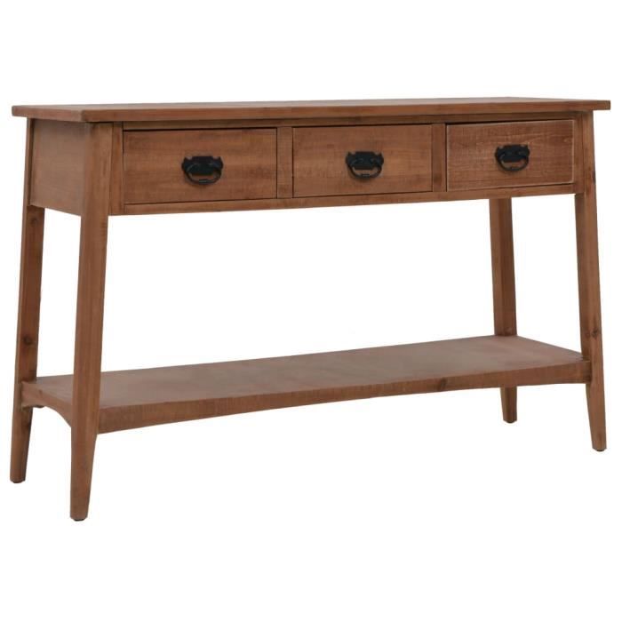 Table console - GOTOTOP - Marron - Bois de sapin massif - 3 tiroirs - Style vintage