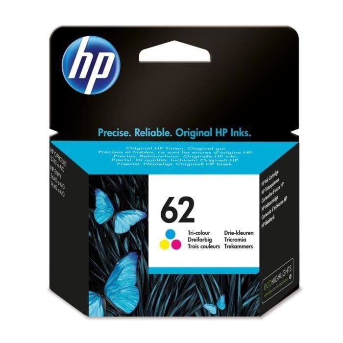 HP 62 Cartouche dencre trois couleurs authentique (C2P06AE)  pour Officejet Mobile 250 Envy 5540/5640/7640 Officejet 5740 e-AiO