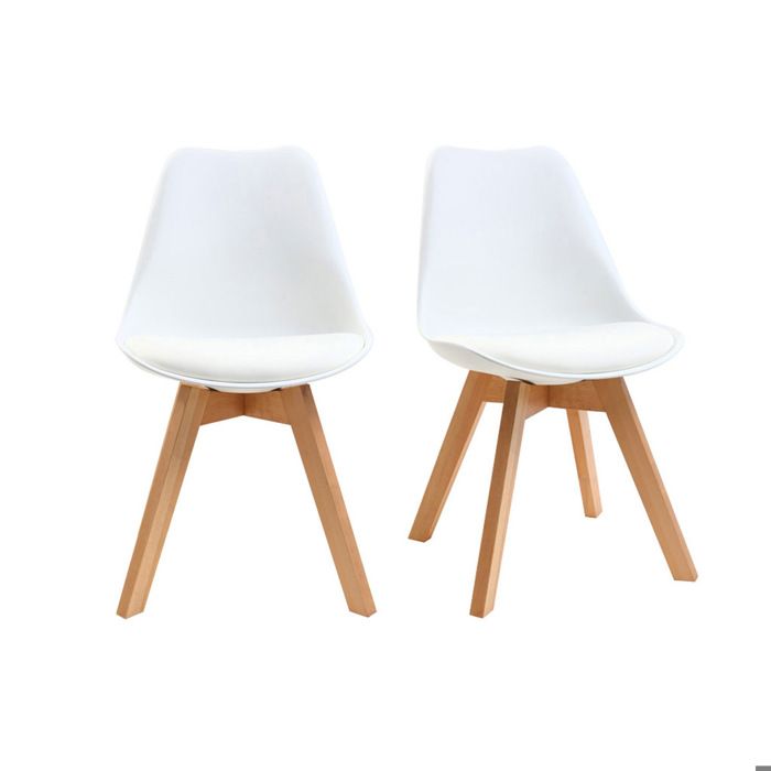 Miliboo Chaises design blanc et bois clair massif (lot de 2) PAULINE