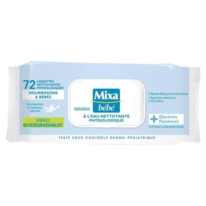 Mixa Bébé Lingettes à l'Eau Nettoyante Physiologique x72 (lot de 6