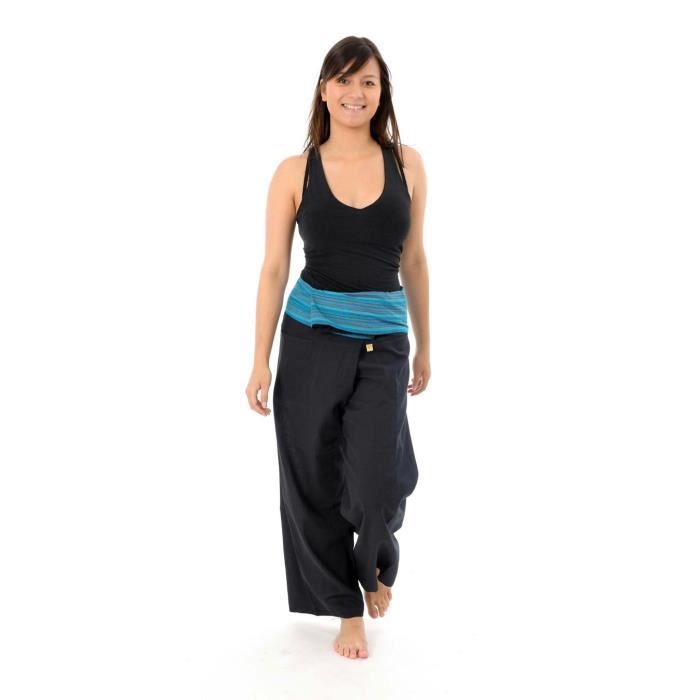 Pantalon Pêcheur Thaïlandais - Taille Unique En Coton Léger, Noir, Unisexe (homme/femme)