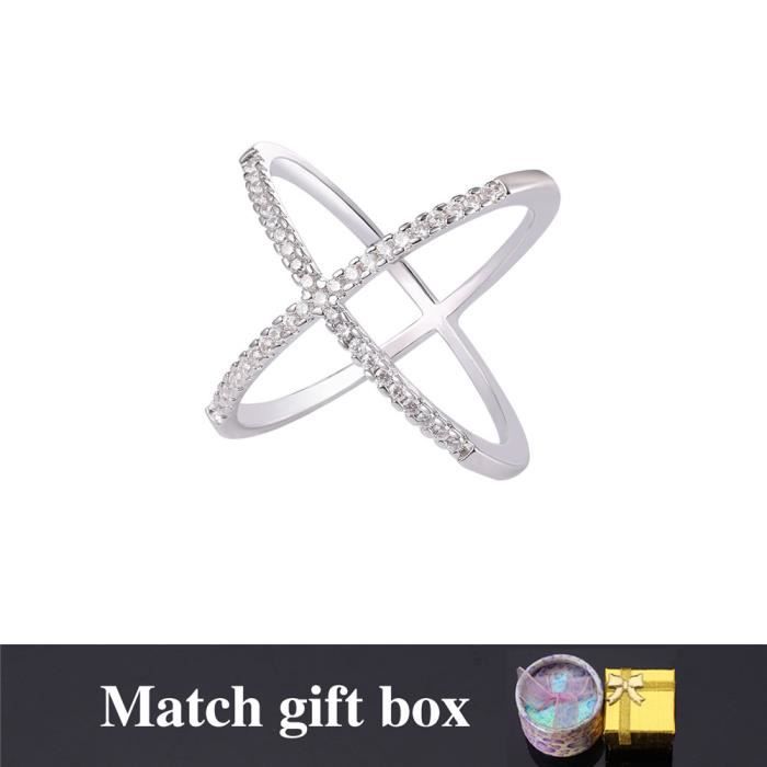 U7 Bague Femme Platine Anneau Croise Serti D Oxyde De Zirconium