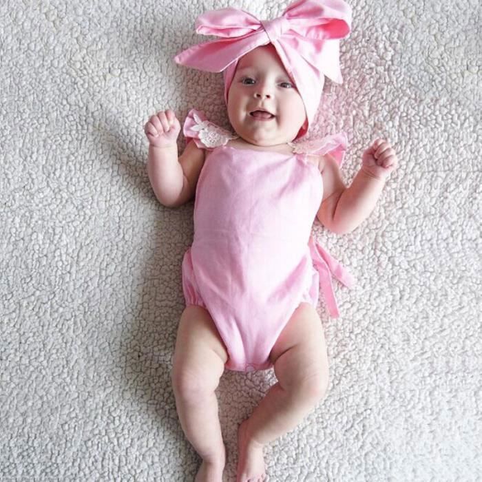 0 24 Mois B b Fille Body Dentelle Combishort Rose Barboteuse