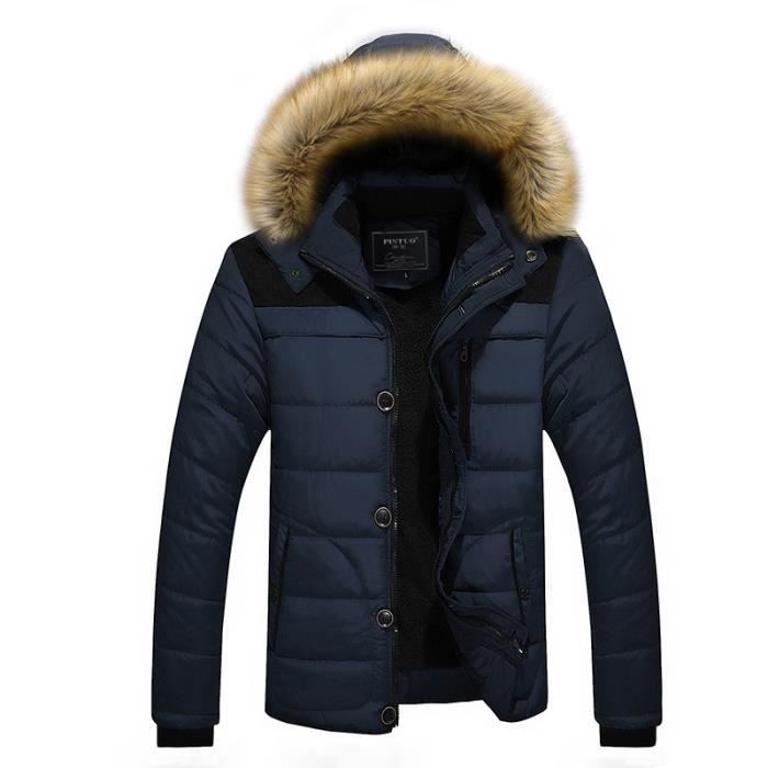 Manteau Homme de Marque Slim Manteau col en fausse fourrure Manteau Homme a capuche Manteau Homme Bleu Cdiscount Pret a Porter