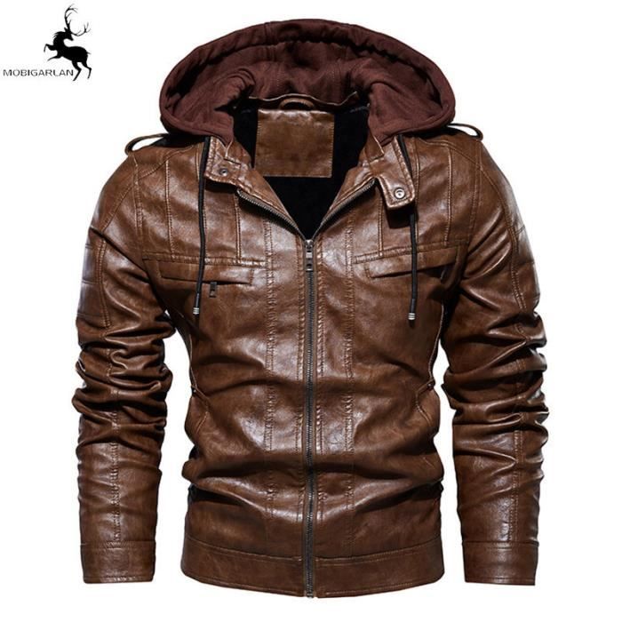 Blouson cuir homme avec capuche - Cdiscount
