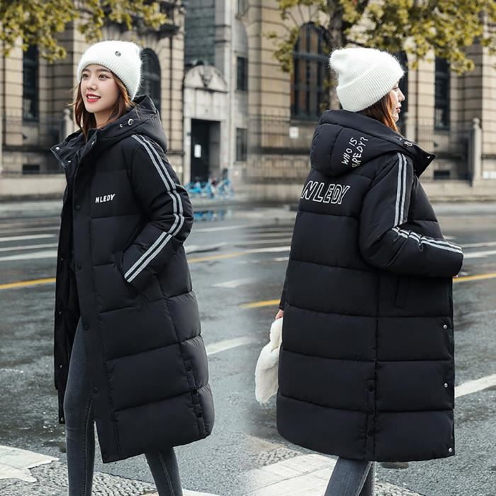 Parka d hiver a capuche Pour Femme longue rembourree en coton Vetements couleur unie Noir Noir Cdiscount Pret a Porter