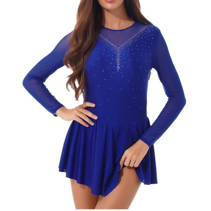 Robe De Patinage Artistique Bleu Filles Femmes Tenue Patinage