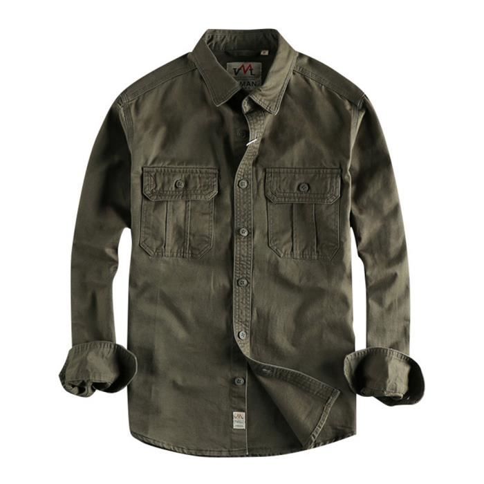Chemise Militaire Brandit Homme Vert Olive - Manches Longues, Coton, Neuve Avec étiquettes