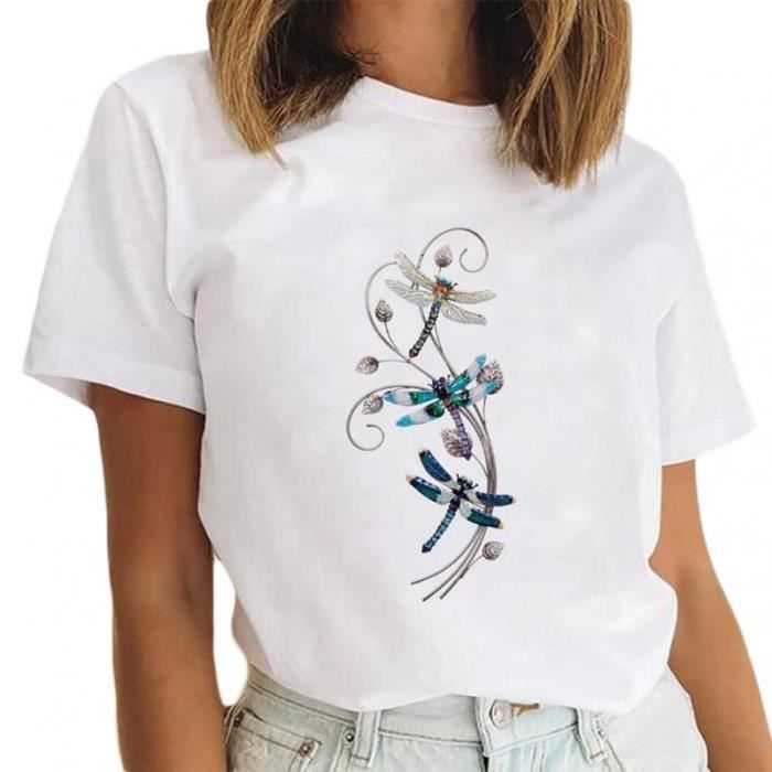T shirt blanc imprimé femme best sale
