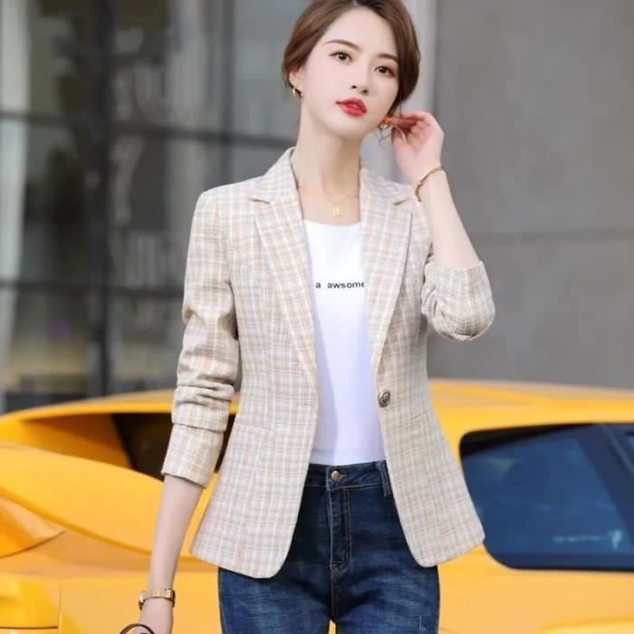 Manteau Veste Blazer courte a carreaux pour femme manteau Slim petit costume de Style coreen abricot 32 Apricot E11 Blanc Cdiscount Pret a Porter