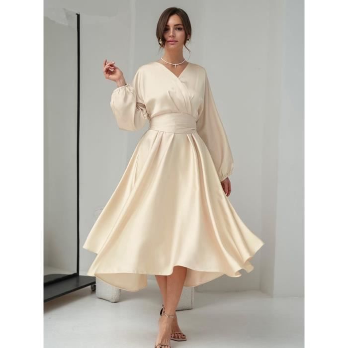 Robe Robe trap ze en Satin manches longues pour femmes l gante