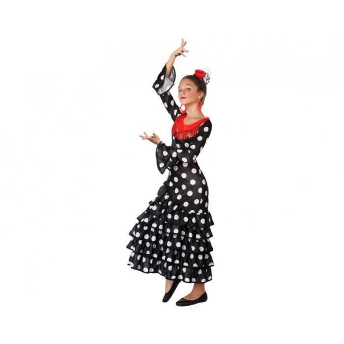 déguisement danseuse flamenco - ac-déco - enfant - robe noire à pois blanc - 5 ans