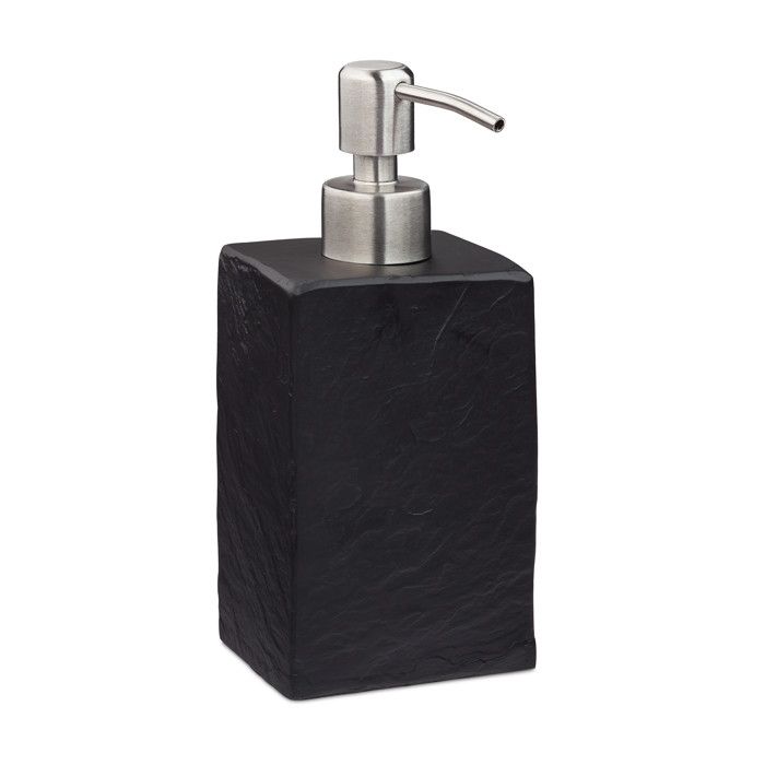Distributeur de savon Relaxdays 200 ml rechargeable pour salle de bain WC cuisine polyrésine pompe inox noir