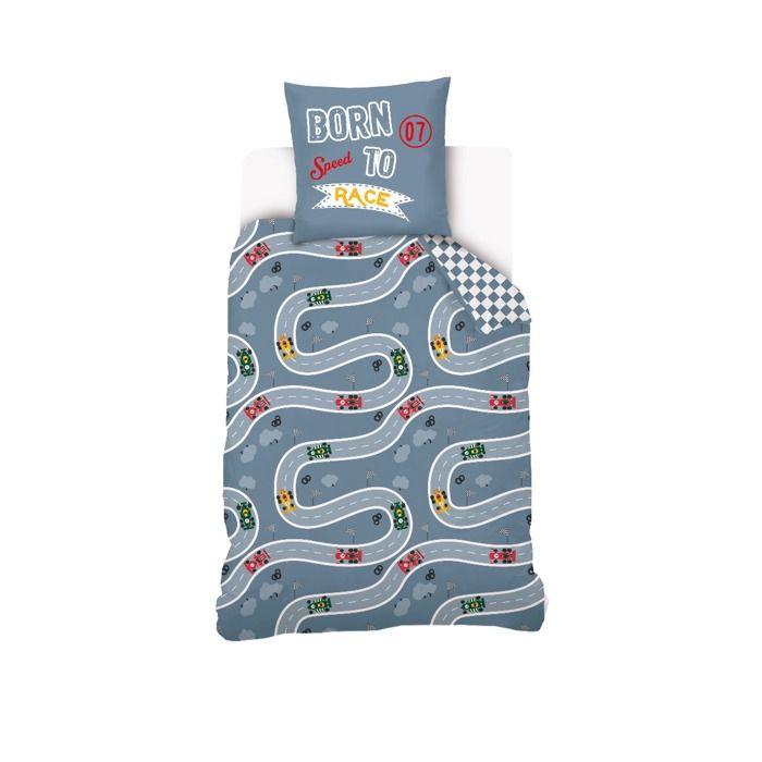 Housse De Couette 140x200 Cm Motif Voiture De Course - Microfibre Douce - 2 Taies D'oreiller Incluses