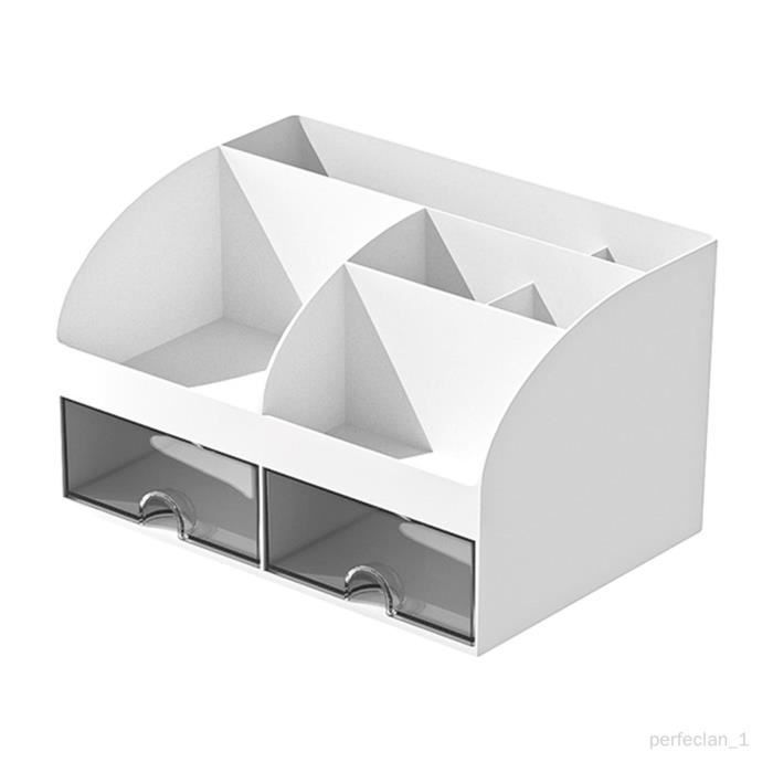 Organisateur De Bureau Avec 2 Tiroirs Et 6 Compartiments – En Plastique ABS Blanc – Pour Rangement Stylos, Fournitures, Cosmétiques