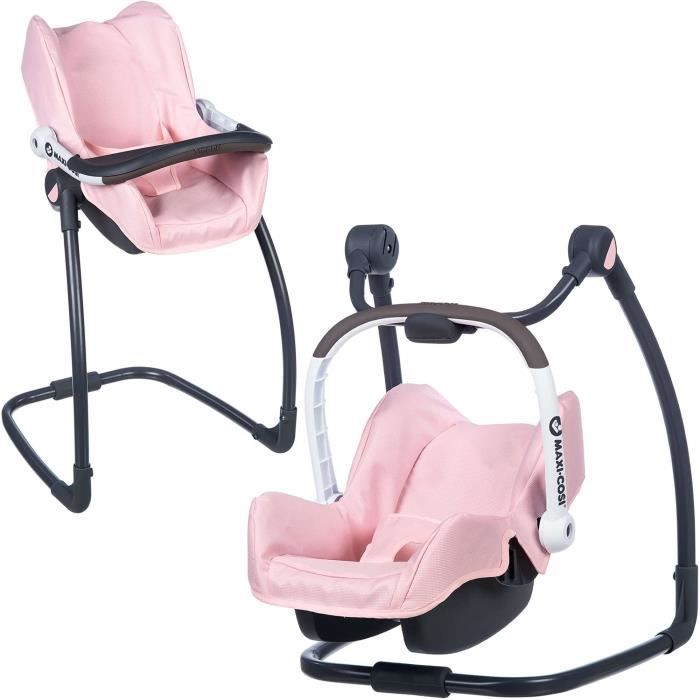 Smoby - Maxi Cosi - Siège + Chaise haute - 3 en 1 - Poupée 42cm max - Poupon non inclus - Dès 3 ans