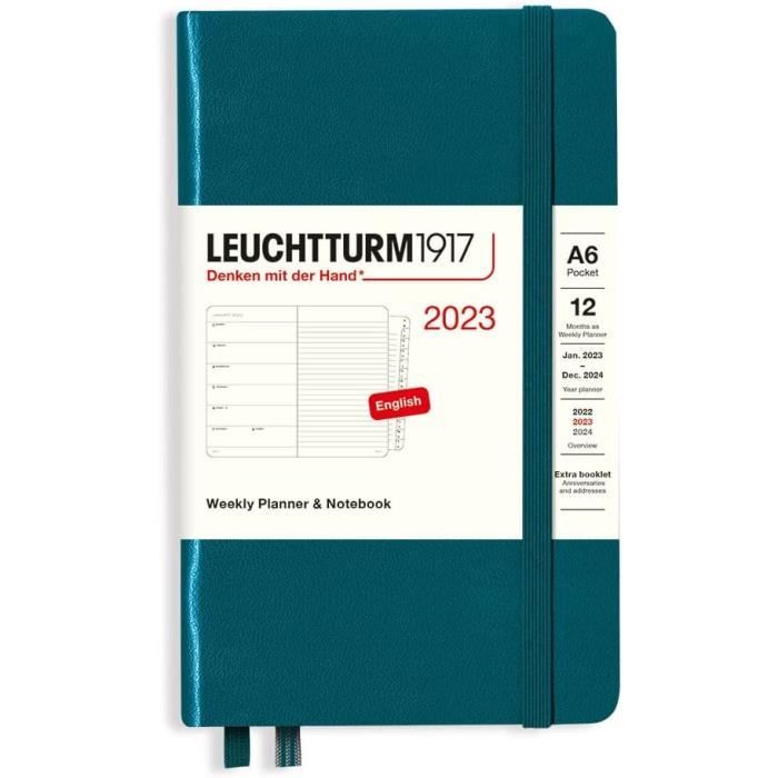 LEUCHTTURM1917 372681 Agenda semainier et bloc-notes 2026, format moyen (A5), couverture souple, encre en anglais
