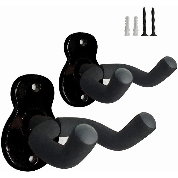 Lot De 3 Supports Muraux Pour Guitare – Crochets Métal Noir Robuste, Pour Acoustique, Électrique, Basse, Ukulélé, Banjo