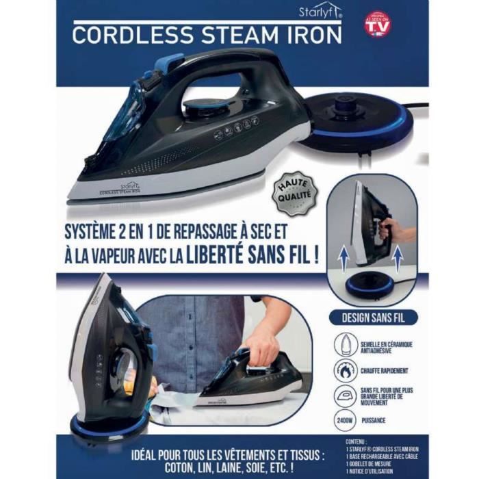 Fer à Repasser Vapeur Sans Fil STARLYF 2400W - Semelle Céramique - Autonettoyage - Pour Tous Tissus - 320ml