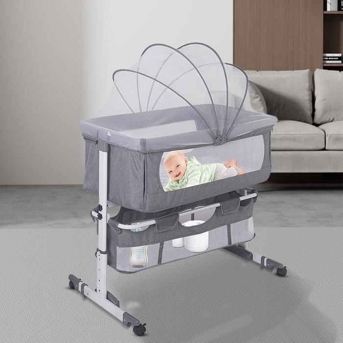 Berceau Cododo 3 En 1 Supfine - Lit Bébé Pliable Réglable Avec Moustiquaire Et Fenêtre Maille (Vert, 120x50x105 Cm)