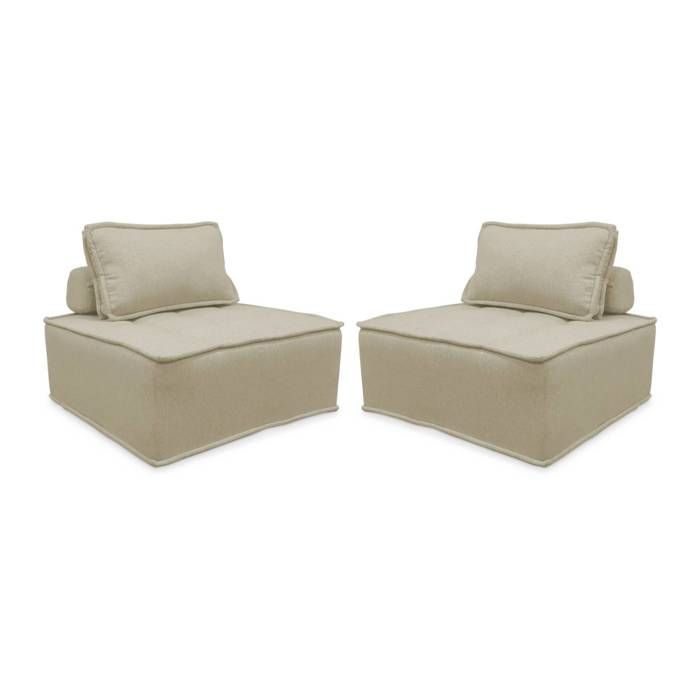 Lot de 2 chauffeuses pour canapé modulable tissu capitonné beige avec un coussin