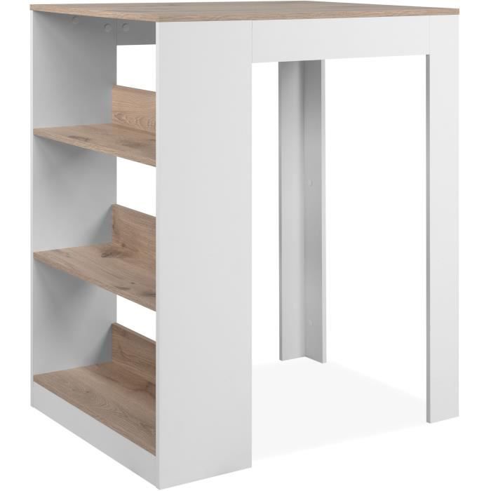 Table de bar - TAMPA - 4 personnes - 90 x 106 x 67 cm - Chêne suédois / blanc
