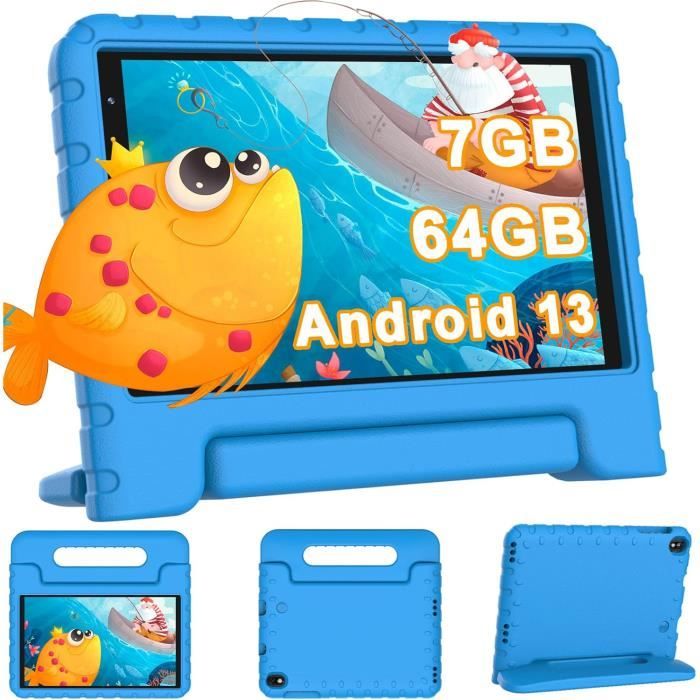 Tablette Enfant 7 Pouces Android 13 - 8Go RAM, 64Go ROM, Contrôle Parental, Coque Silicone Incluse