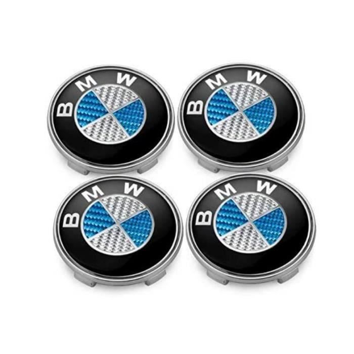 Lot de 4 centre de roue cache moyeu Remplacement pour BMW 68mm (carbon fiber Bleu et Blanc)