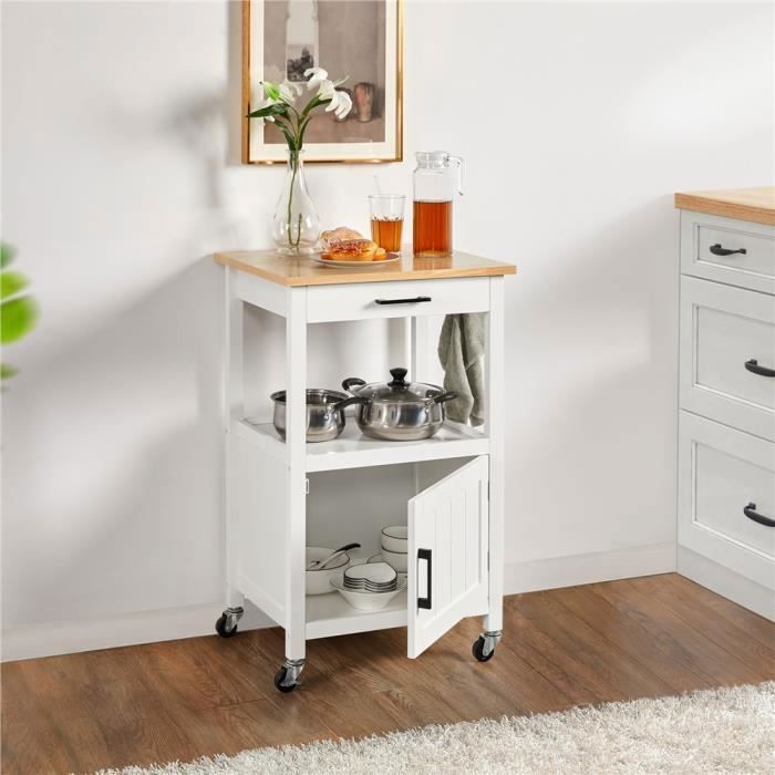 Desserte Cuisine à Roulettes Chariot de Cuisine avec Armoire en Bois 55x 45x 89cm Meuble de Rangement Cuisine Yaheetech