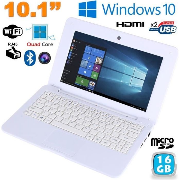 Notebook 10.1' Mini Pc Ordinateur Portable Windows 10 Intel 2 Go+32 Go Blanc YONIS