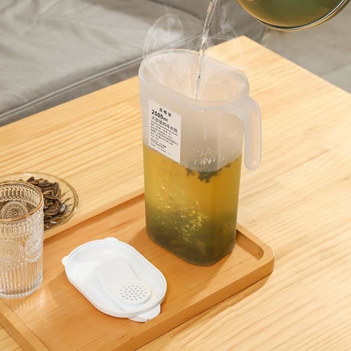 Pichet Eau Thé Glacé Carafe Verre 1,5L ZHHGOO - Pichet Avec Brochette Fruits Et Couvercle Inox Carafe Filtrante En Verre