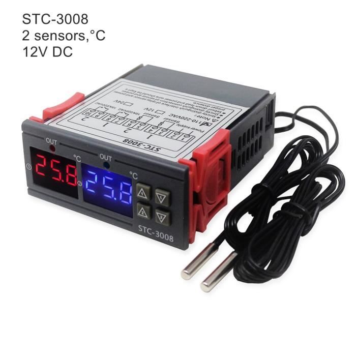 Contrôleur De Température Numérique STC-3008 Double Sonde - Plage -55°C à +110°C, 12V - 8