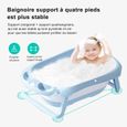 Baignoire pliable bébé kikido ,bassin de bain antidérapant avec coussin confortable,bouchon de vidange,facile à ranger-bleu-1