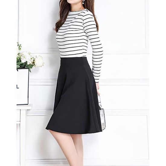 Mini Jupe aux Genoux Femmes Stretch Taille Haute Evasee Plaine Patineuse Noir M Waist 60 70 CM Noir Cdiscount Pret a Porter