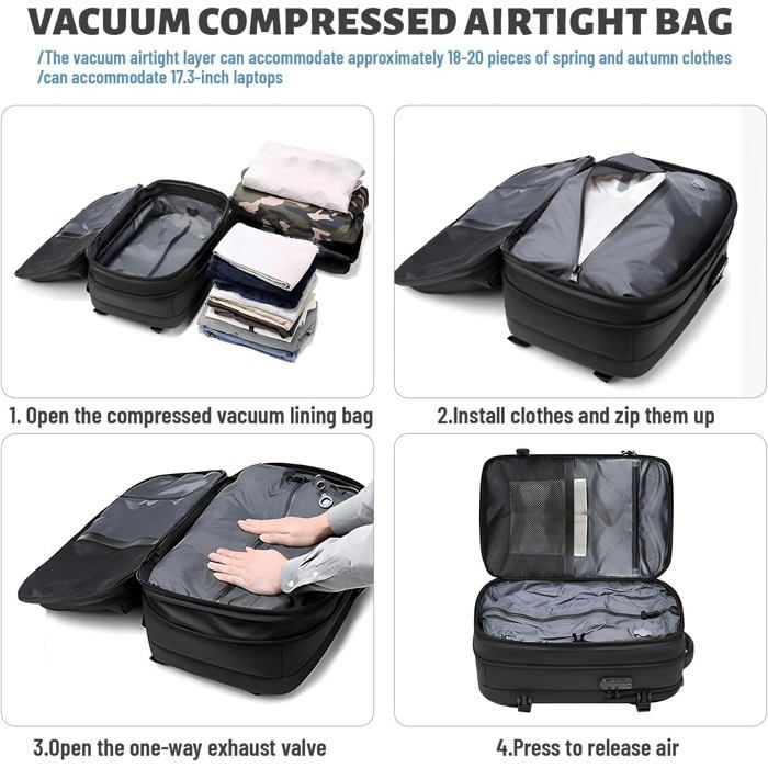 Sac à Dos Voyage Sous Vide 62L Extensible Anti-Vol Avec Compression Et Pompe Sac Compression Vide 62L