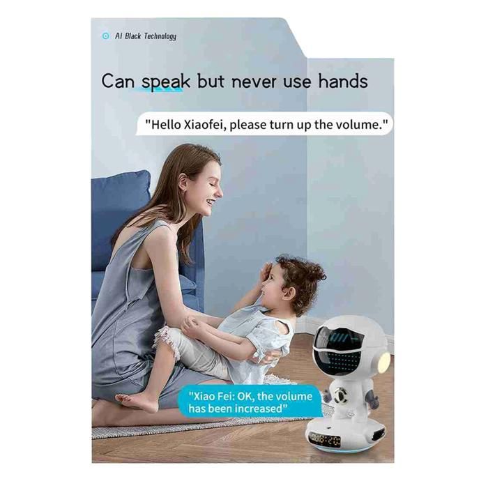 Lobamop Robot AI Intelligent sans Haut-Parleur Bluetooth Boîte Sonore Réveil FM Radio pour Cadeau D'Étudiant Garçon Fille