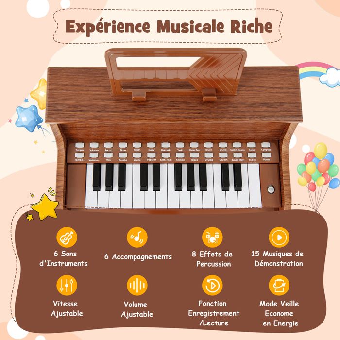 JALOKEE Clavier de Piano pour Enfants, 25 Touches, Piano à Queue Miniature, Instrument éducatif en Bois, Volume réglable, adapté aux Filles et garçons en Bas âge ( Noyer