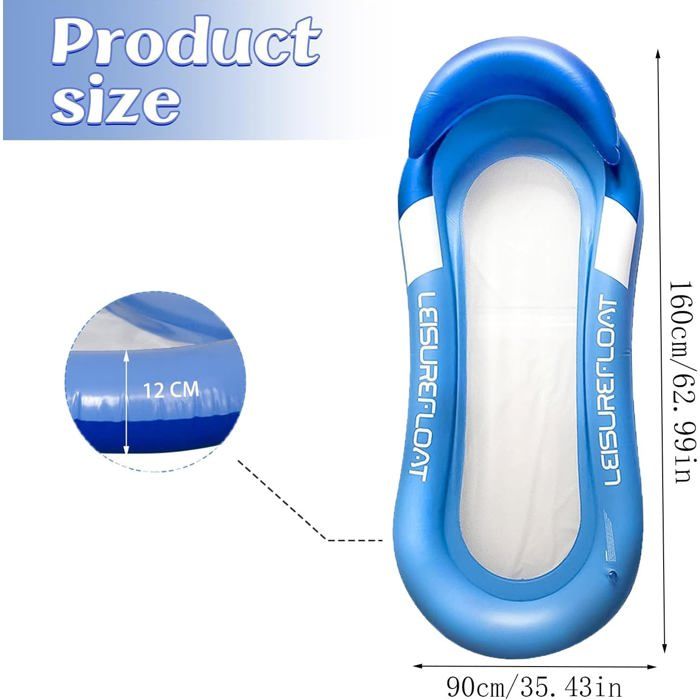 Hamaca De Agua Inflable Para Piscina – 4 En 1 Flotador Con Asiento De Malla, Diseño Ergonómico De PVC, Para Adultos