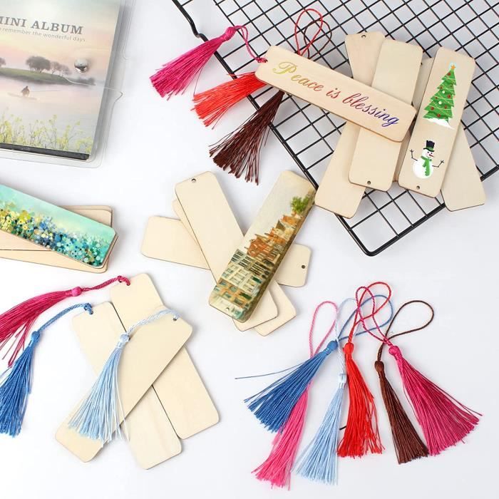 Kit Marque-pages Bois DIY - 90 Pièces Avec Pompons Multicolores
