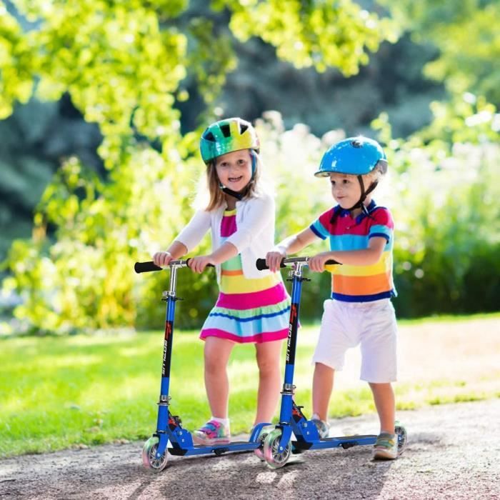 GOPLUS Trottinette Enfant Pliable, 2 Roues Lumineuses, Guidon Réglable en 3 Hauteurs, Freinage