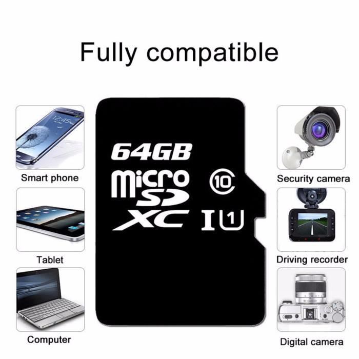 Carte Micro-SD 64 Go classe 10 au Formate SDXC/SDHC smartphone