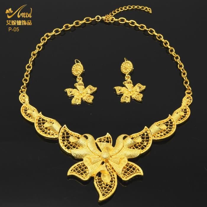 Joo&Rind Parure Collier + Boucles Fleurs Colorées Acier Inox Or - Bijoux Femme Plaqué Or 18K Hypoallergénique